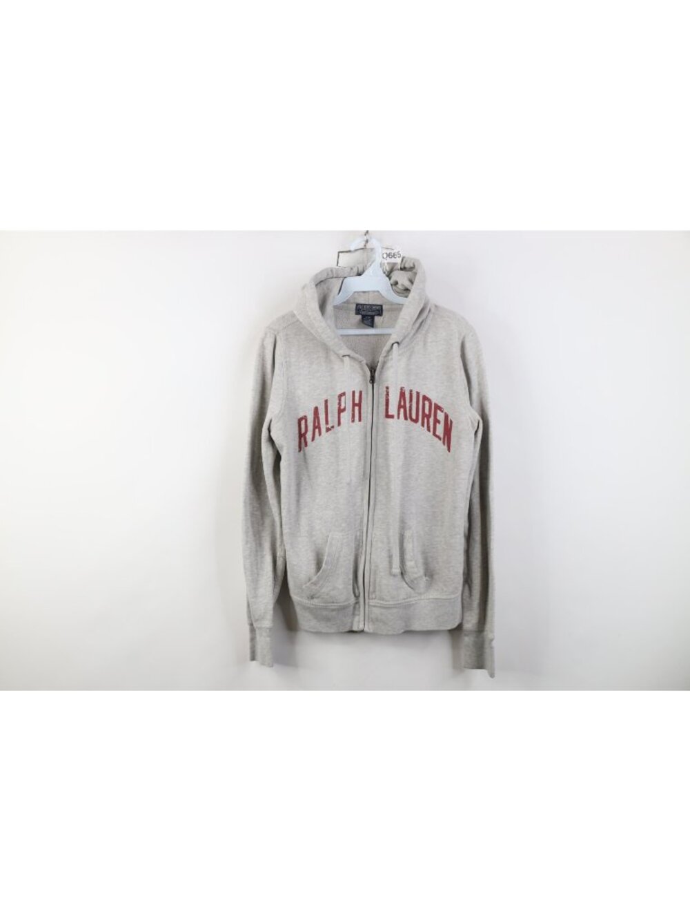 Vintage 90s Ralph Lauren Mens Small Spell Out Full Zip Hoodie Sweatshirt Gray